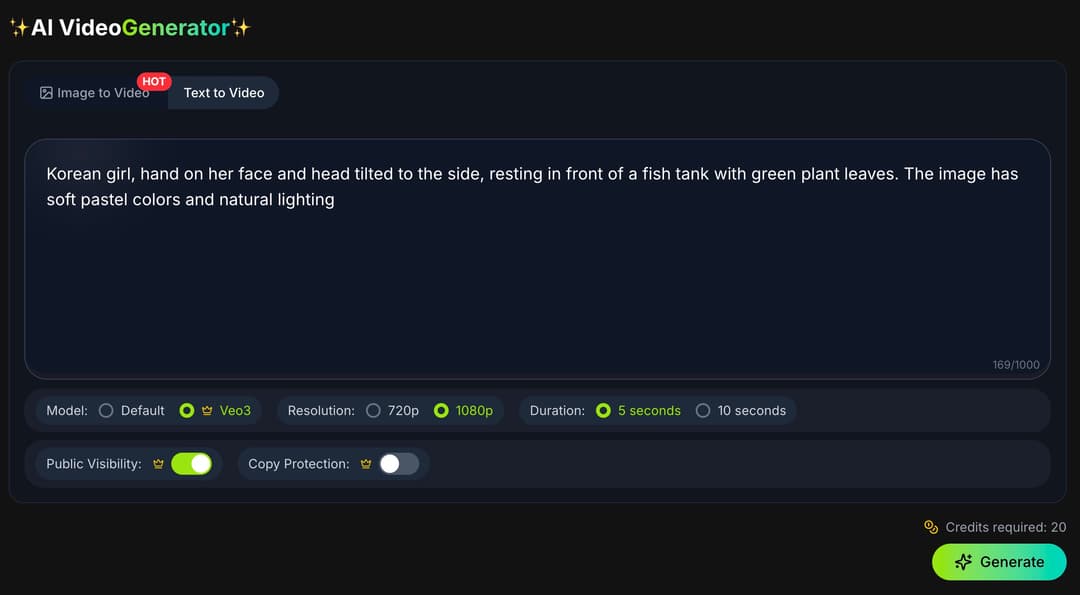 Text to video prompt interface